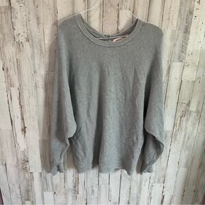 Philosophy Gray Ribbed Batwing Drop Shoulder Exposed Zipper Sweater